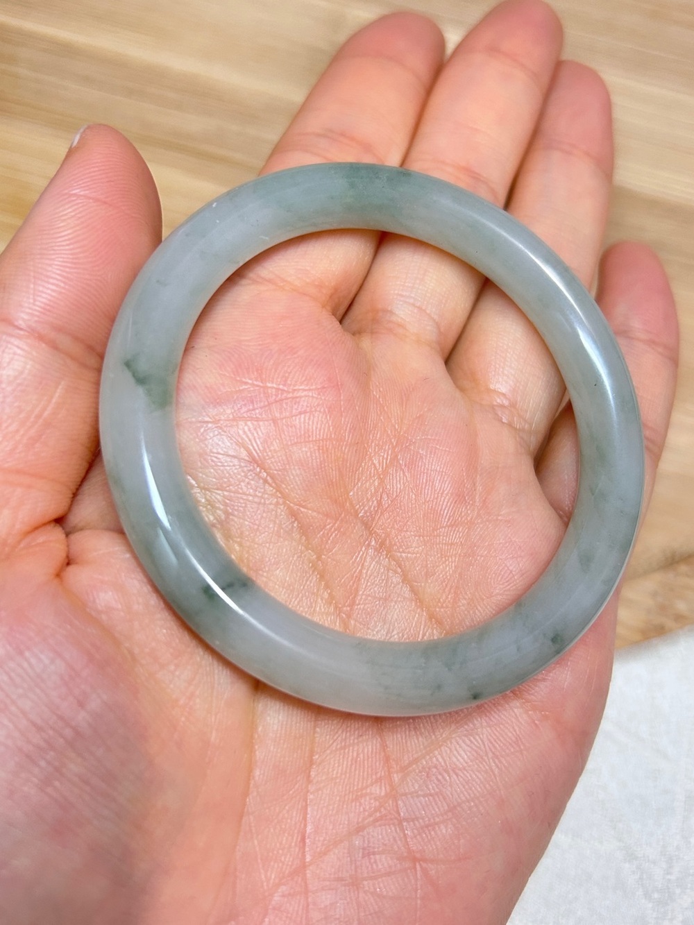 Natural Tianshan Jade Bangle | 54mm Inner Diameter | White with Green Accents